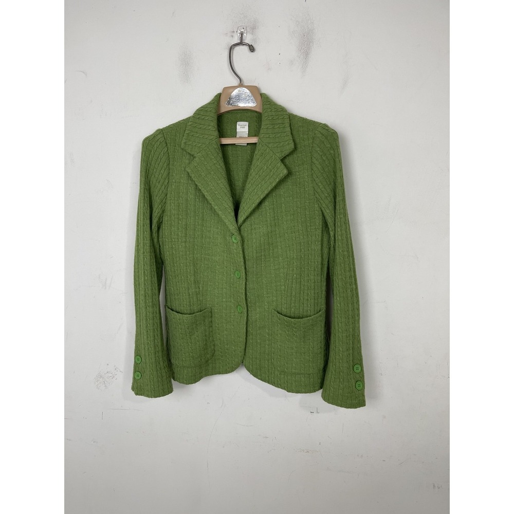 Garnet Hill Women's Size‎ 12 Green 100% Wool Cable Knit Button Blazer Jacket